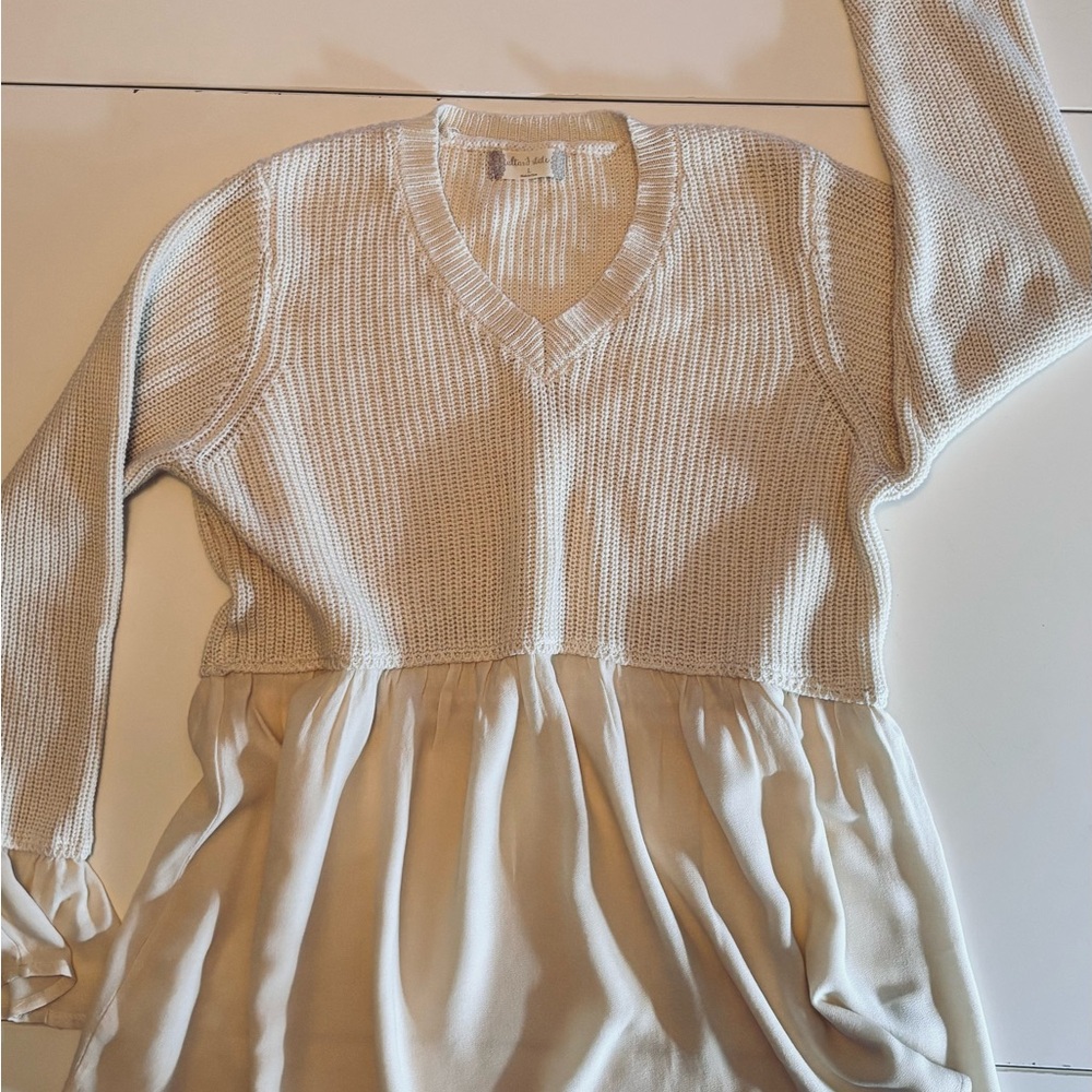 Ivory Cream Baby Doll Tunic Long Sleeve Sweater Size Large